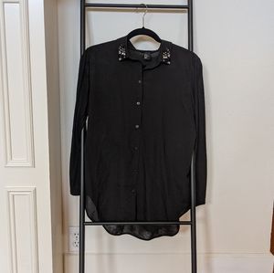 H&M rhinestone collar button down